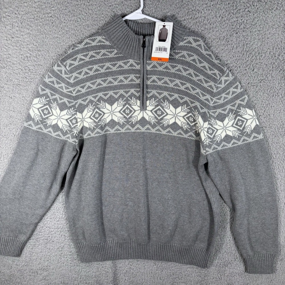 Weatherproof Sweater Mens 2XL Gray Snowflake Cotton Knit 1/4 Zip *New w/Tags*